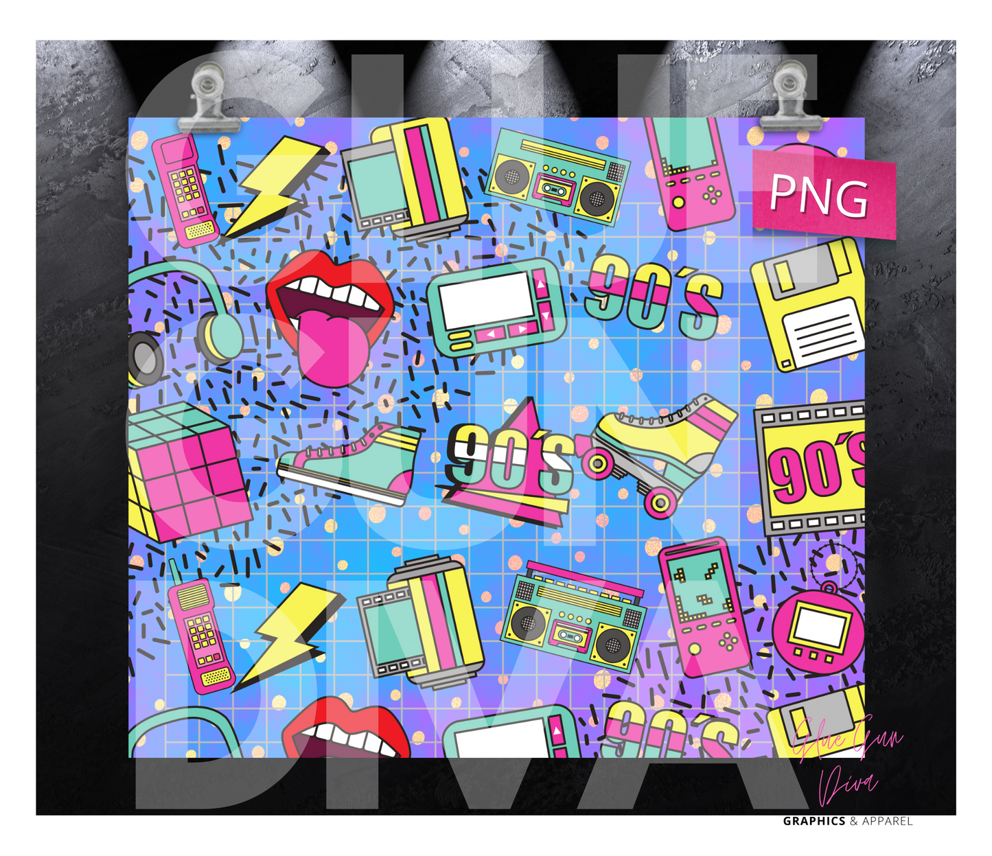 90s stuff - Digital tumbler wrap for 20 oz skinny straight tumbler