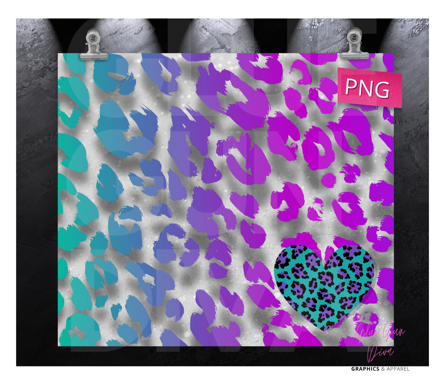 Ombre animal print heart - Digital tumbler wrap for 20 oz skinny straight tumbler