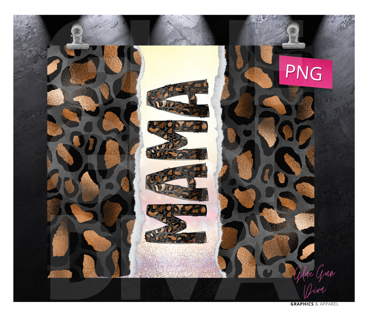 Mama Metallic Animal Print Leopard - Digital tumbler wrap for 20 oz skinny straight tumbler