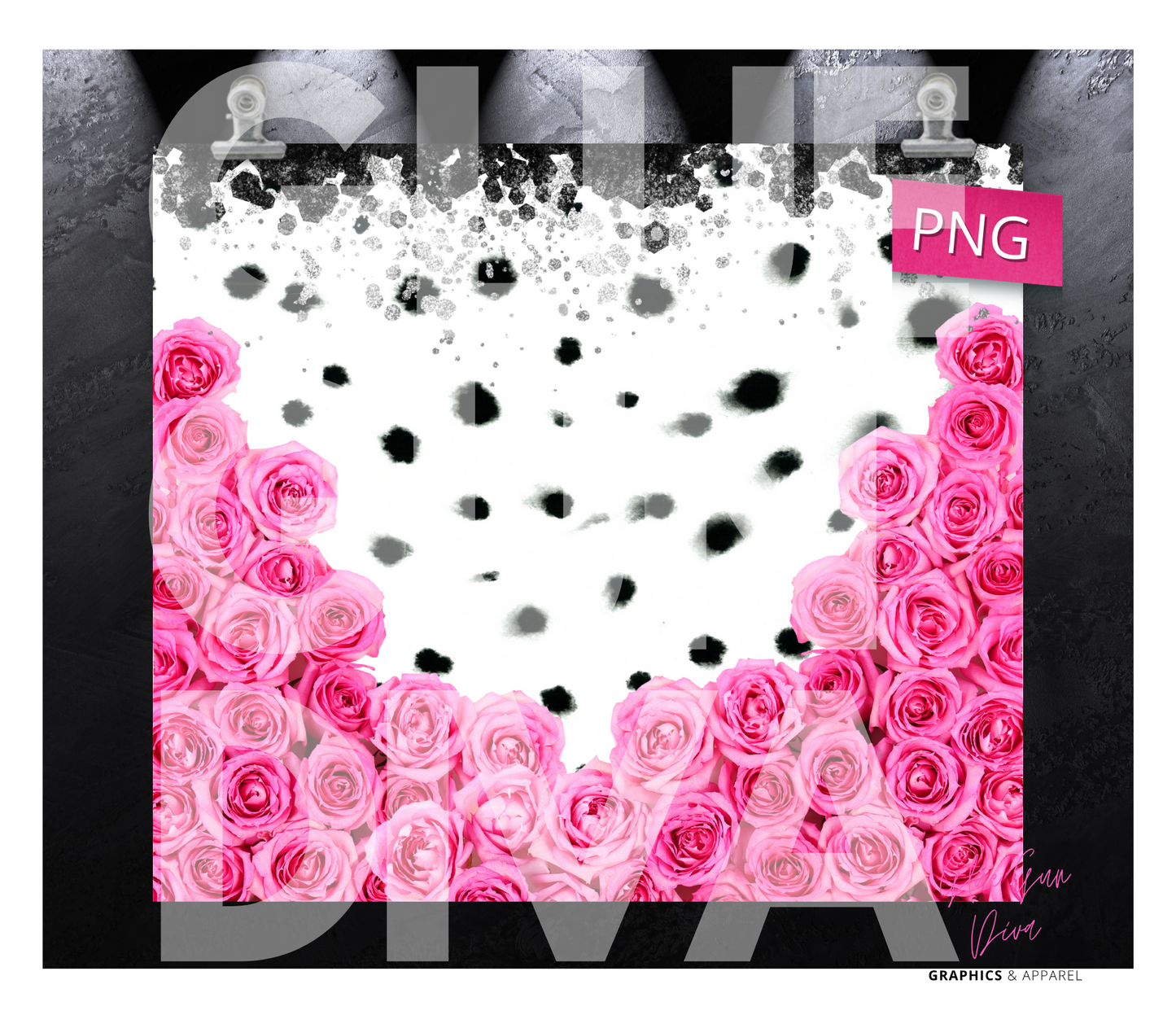 Pink Roses and Dots - Digital tumbler wrap for 20 oz skinny straight tumbler
