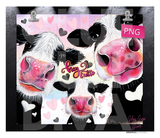 Hey Cutie Cows- Digital tumbler wrap for 20 oz skinny straight tumbler