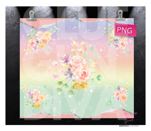Pastel Roses Torn paper- Digital tumbler wrap for 20 oz skinny straight tumbler