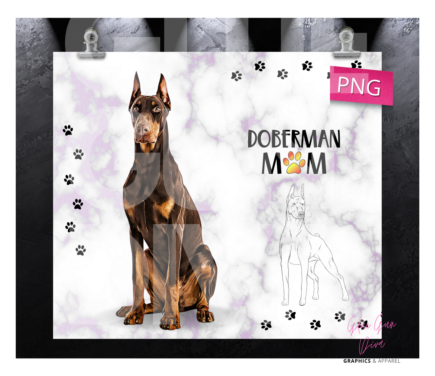 Brown Doberman Mom- Digital tumbler wrap for 20 oz skinny straight tumbler