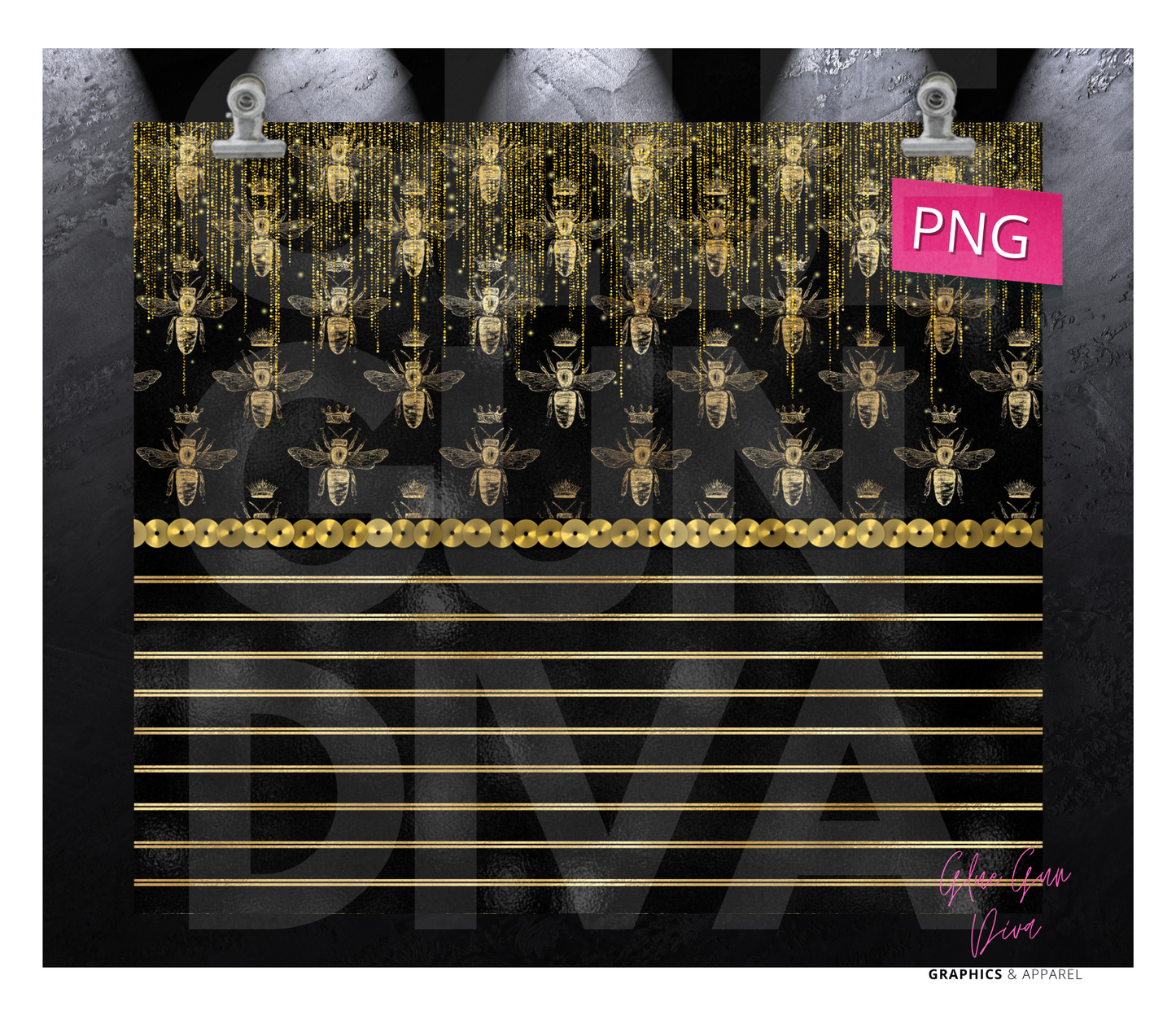 Golden Bees- Digital tumbler wrap for 20 oz skinny straight tumbler