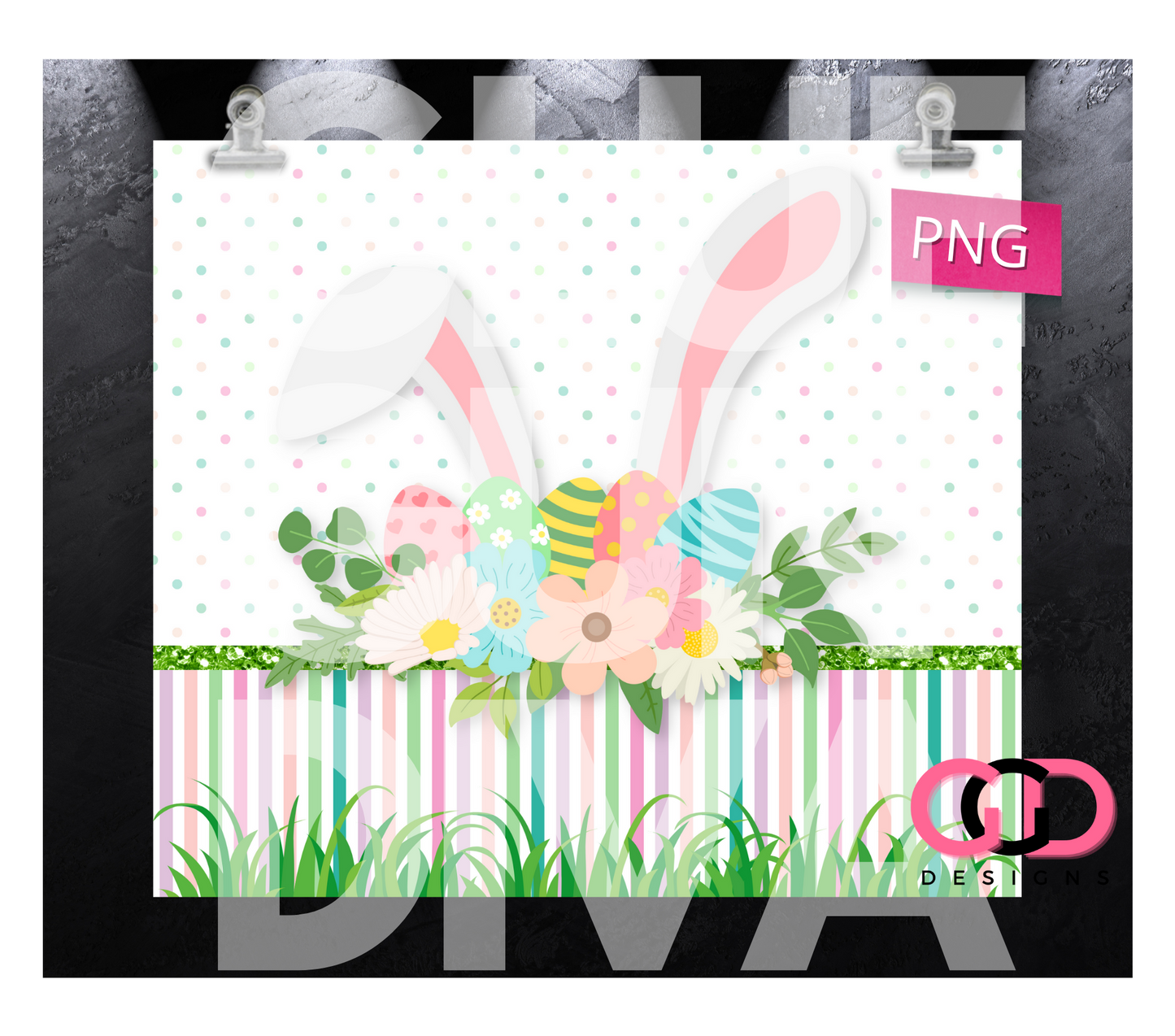 Easter Bunny Ears - Digital tumbler wrap for 20 oz skinny straight tumbler