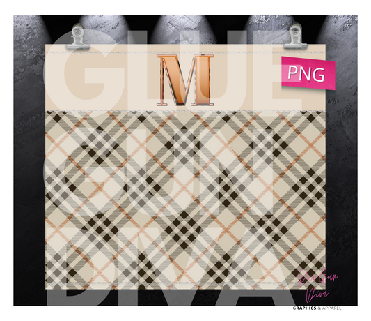 Letter M Plaid Canvas with Initial - Digital tumbler wrap for 20 oz skinny straight tumbler