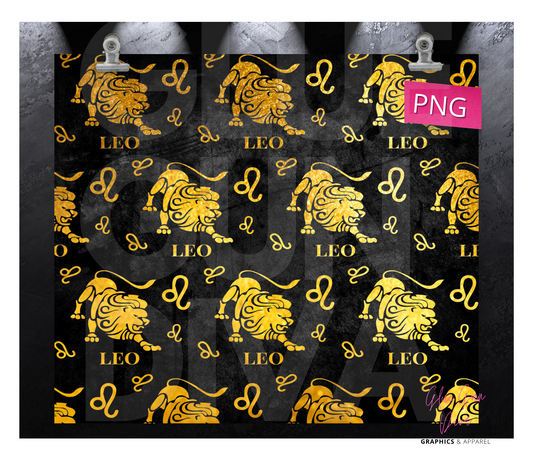 Leo Zodiac Sign Gold and Black- Digital tumbler wrap for 20 oz skinny straight tumbler