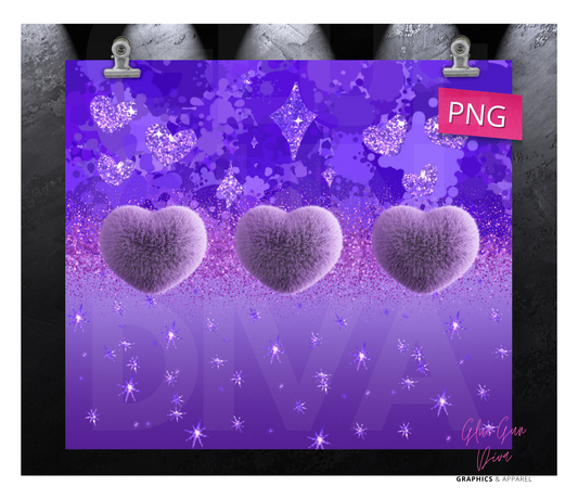 Purple Fuzzy Hearts - Digital tumbler wrap for 20 oz skinny straight tumbler