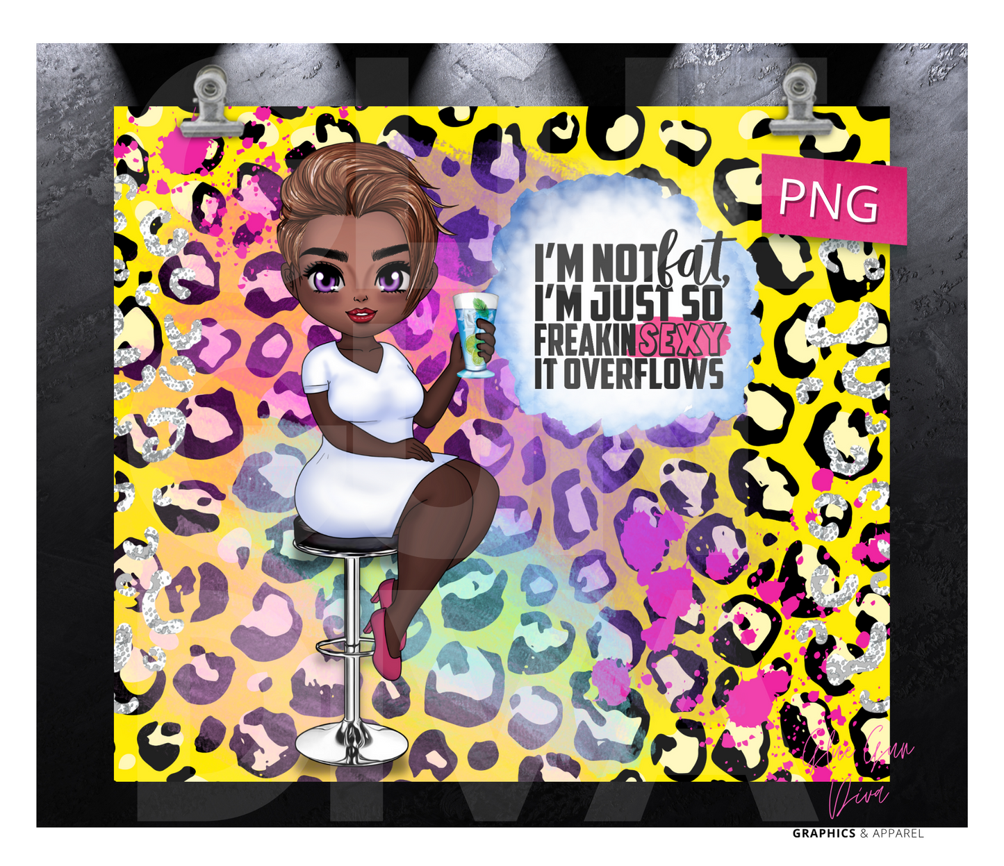 I'm Not Fat Skin Tone 3 - Digital tumbler wrap for 20 oz skinny straight tumbler