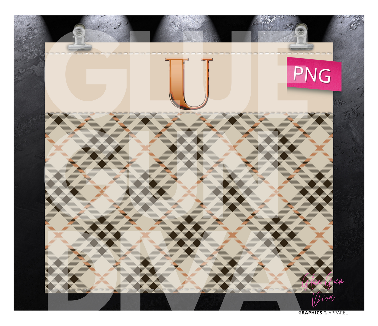 Letter U Plaid Canvas with Initial - Digital tumbler wrap for 20 oz skinny straight tumbler