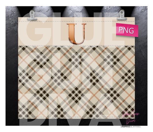 Letter U Plaid Canvas with Initial - Digital tumbler wrap for 20 oz skinny straight tumbler