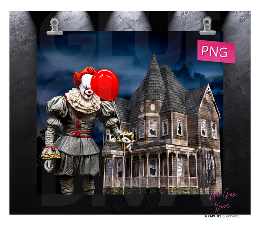 Red balloon Haunted House - Digital tumbler wrap for 20 oz skinny straight tumbler