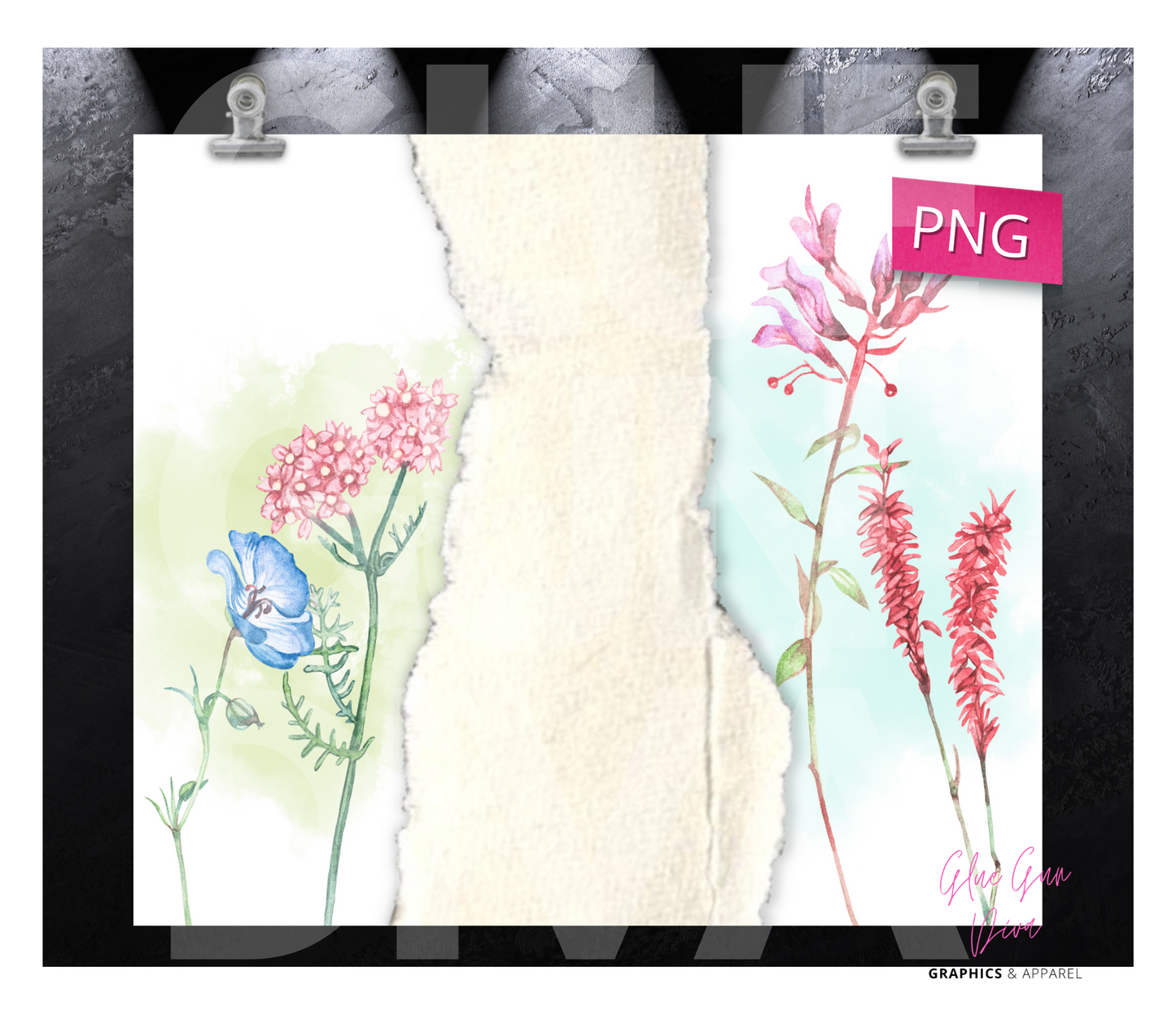 Flowers and Paper rip blank - Digital tumbler wrap for 20 oz skinny straight tumbler