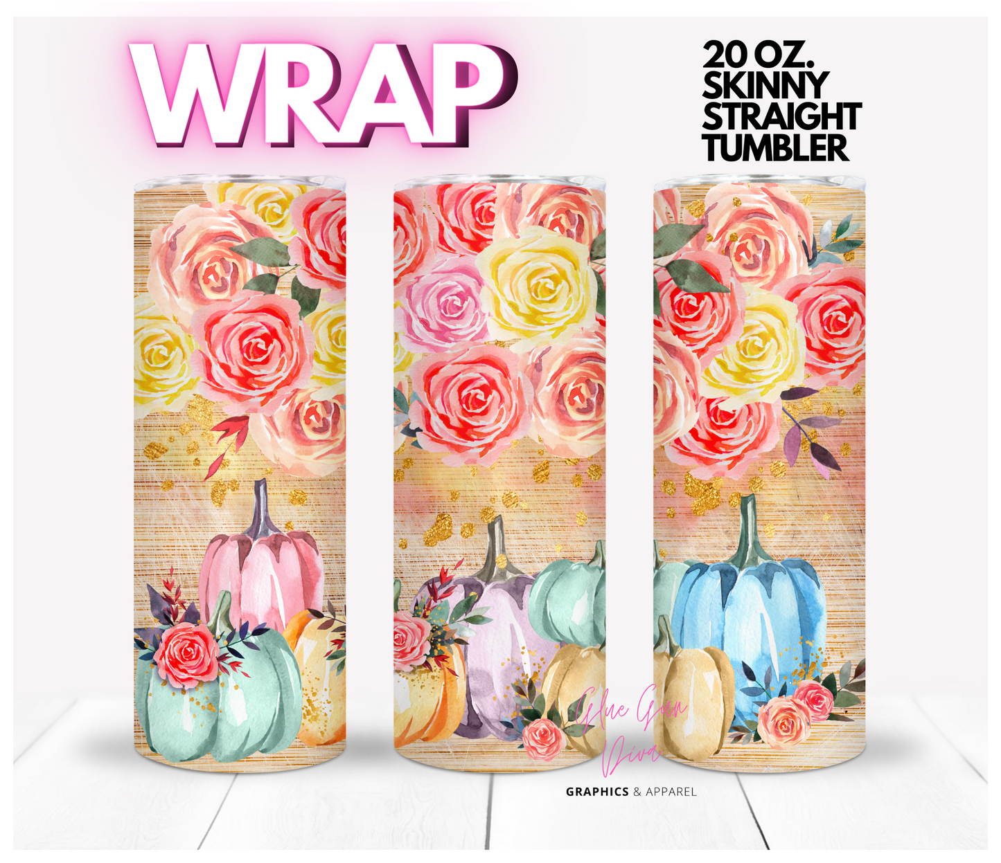 Pastel Pumpkins - Digital tumbler wrap for 20 oz skinny straight tumbler