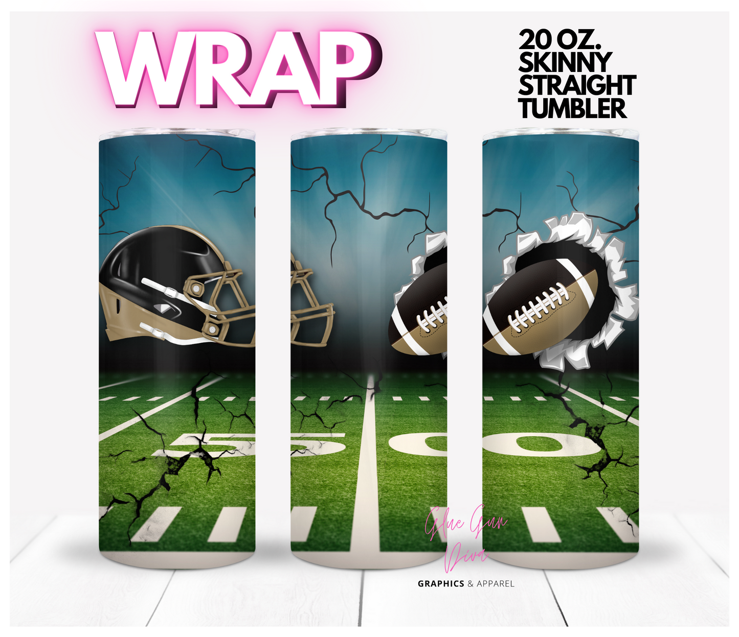 Football Fan Helmet and Football Saints Knights - Digital tumbler wrap for 20 oz skinny straight tumbler