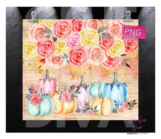 Pastel Pumpkins - Digital tumbler wrap for 20 oz skinny straight tumbler
