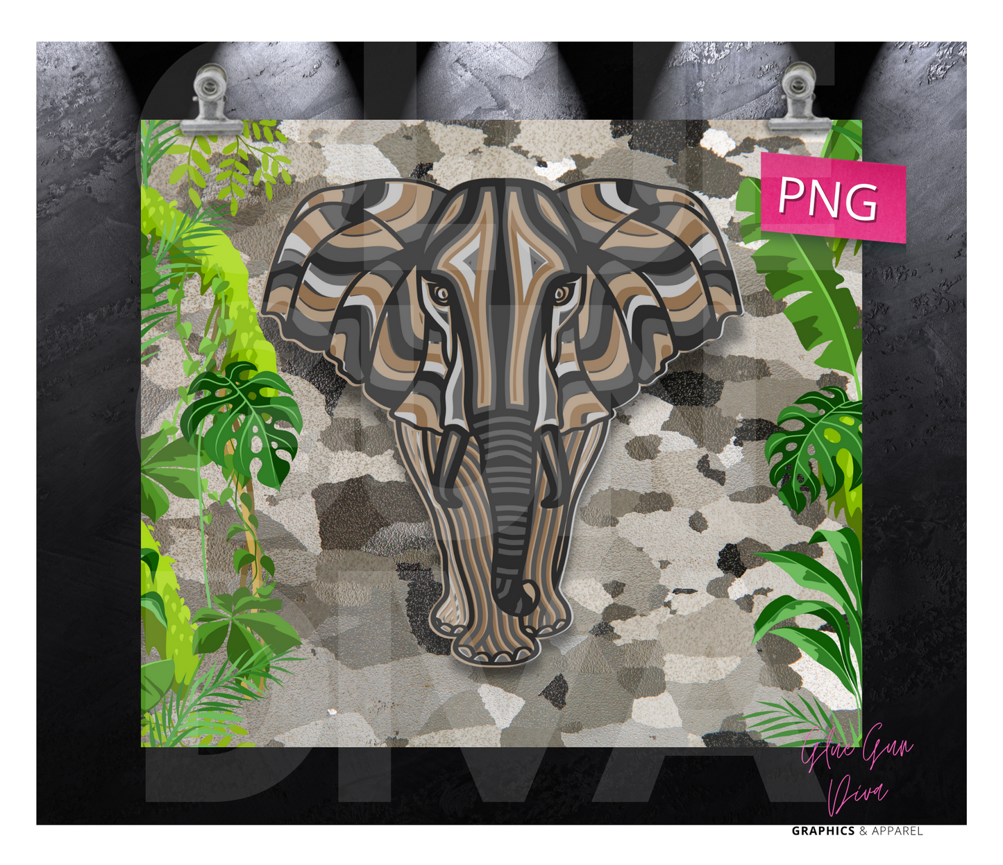Layered Elephant- Digital tumbler wrap for 20 oz skinny straight tumbler