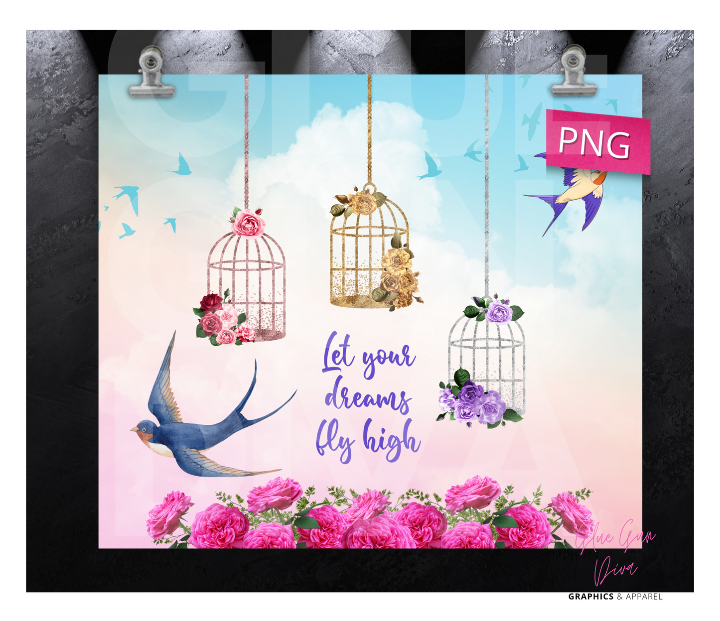 Lets Your Dreams Fly High- Digital tumbler wrap for 20 oz skinny straight tumbler