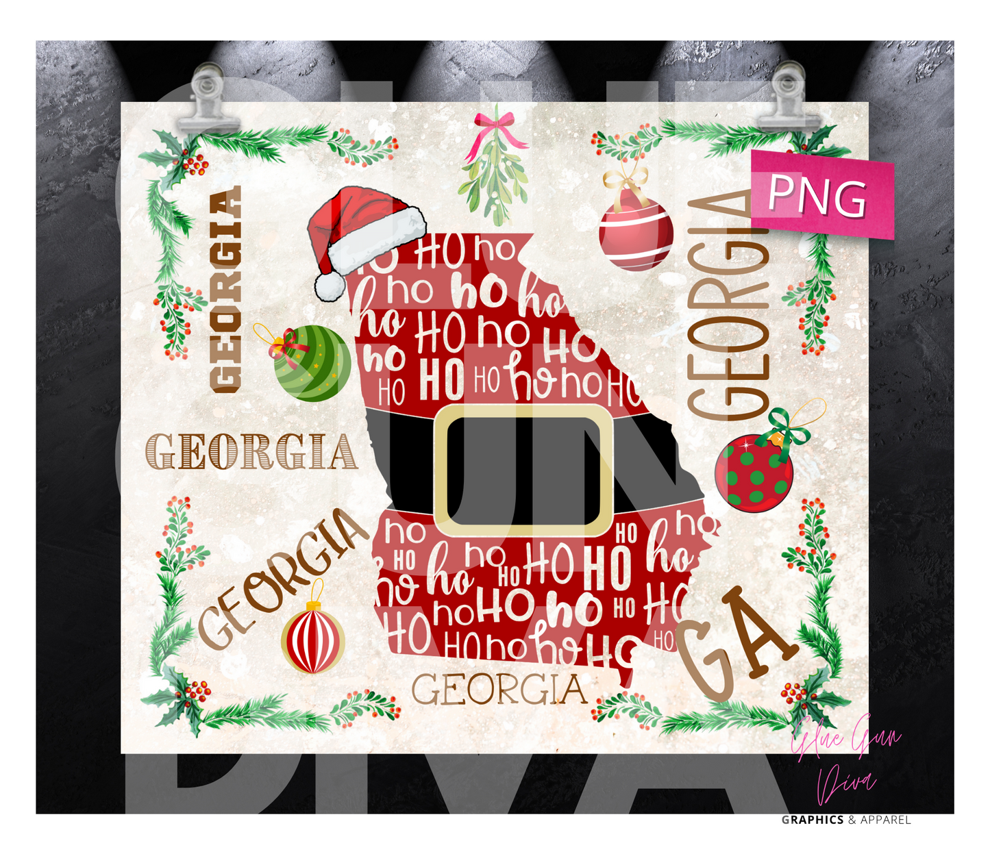 Georgia HoHoHo - Digital tumbler wrap for 20 oz skinny straight tumbler
