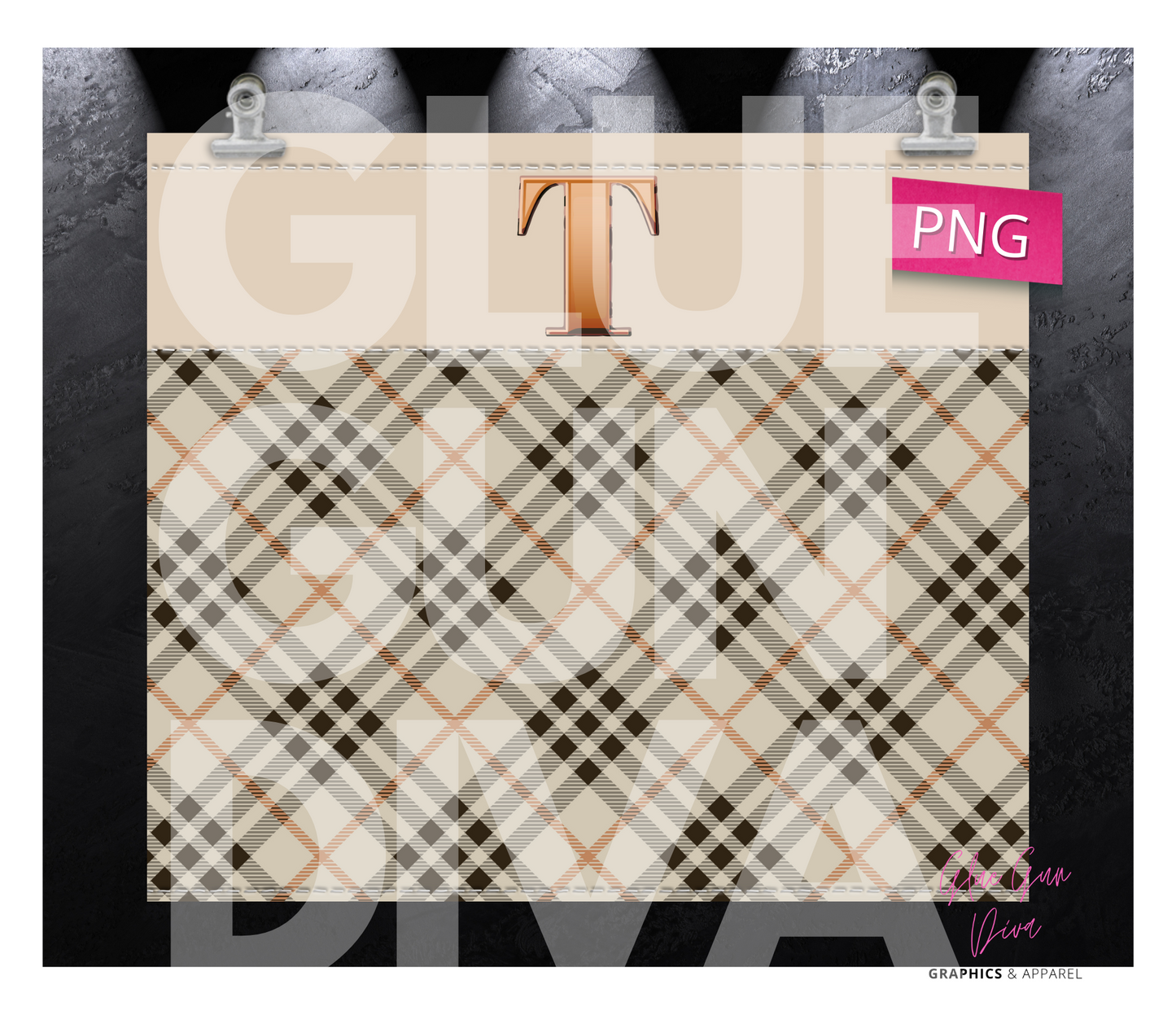 Letter T Plaid Canvas with Initial - Digital tumbler wrap for 20 oz skinny straight tumbler