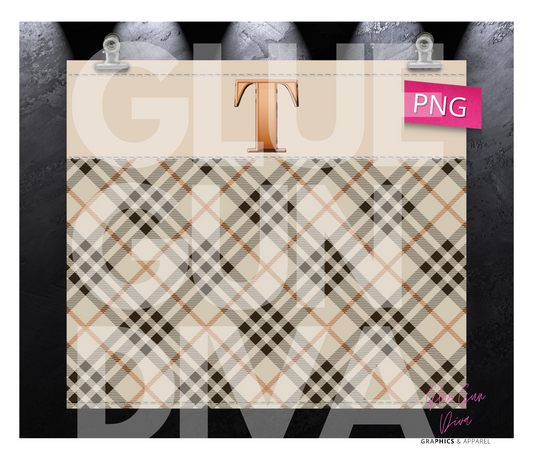 Letter T Plaid Canvas with Initial - Digital tumbler wrap for 20 oz skinny straight tumbler