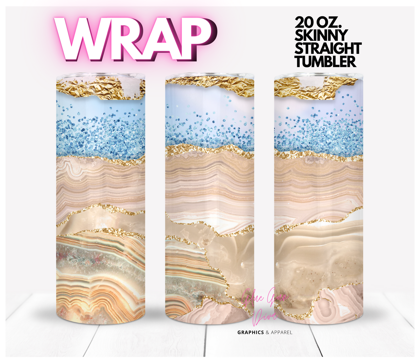 Ivory Agate- Digital tumbler wrap for 20 oz skinny straight tumbler