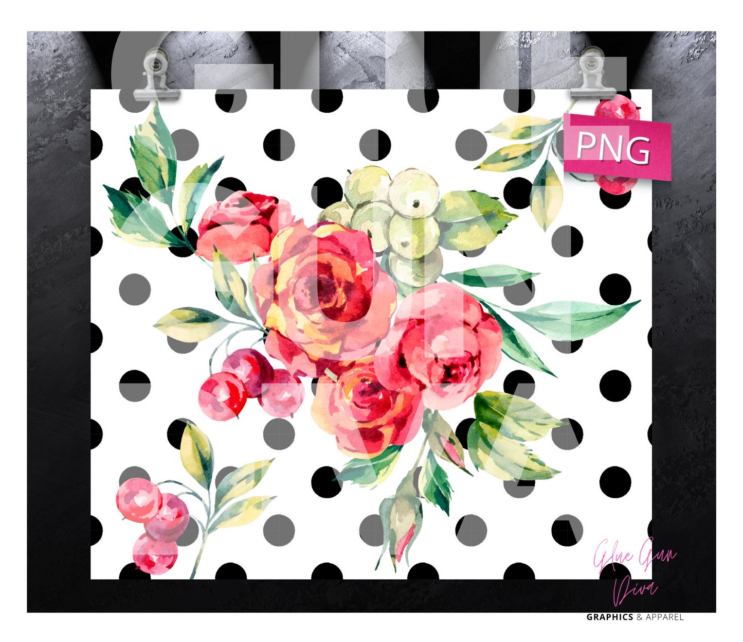 Polkadot Flowers- Digital tumbler wrap for 20 oz skinny straight tumbler
