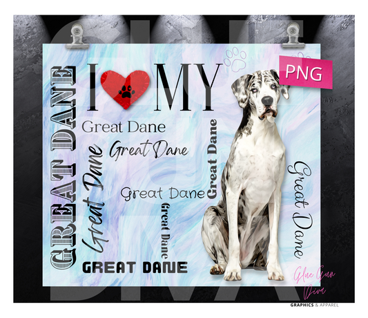 I love my Great Dane Black White Long Ears - Digital tumbler wrap for 20 oz skinny straight tumbler