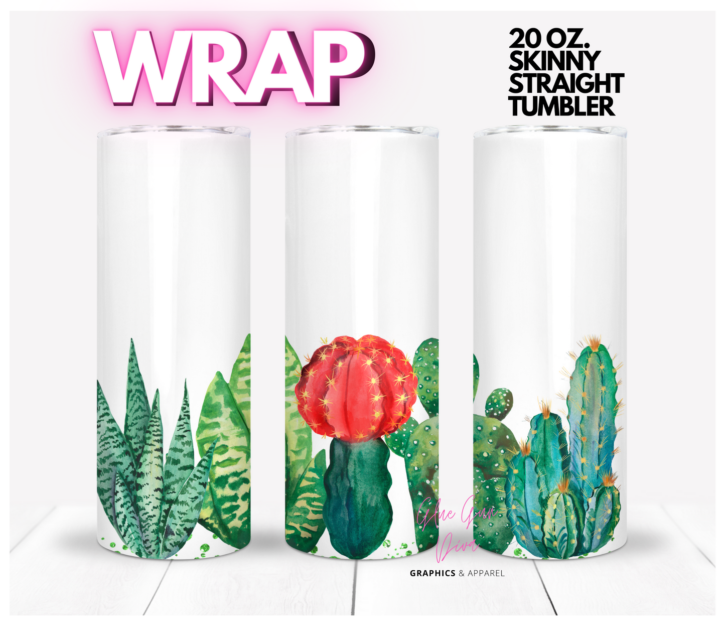 Succulents Bottom - Digital tumbler wrap for 20 oz skinny straight tumbler