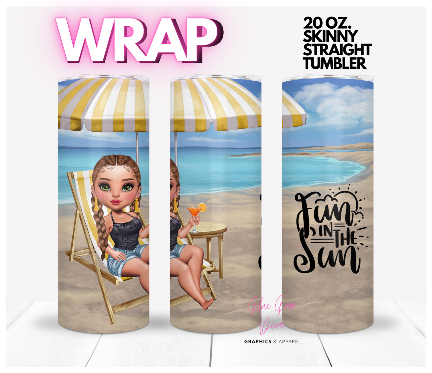 Fun in the Sun 1 - Digital tumbler wrap for 20 oz skinny straight tumbler