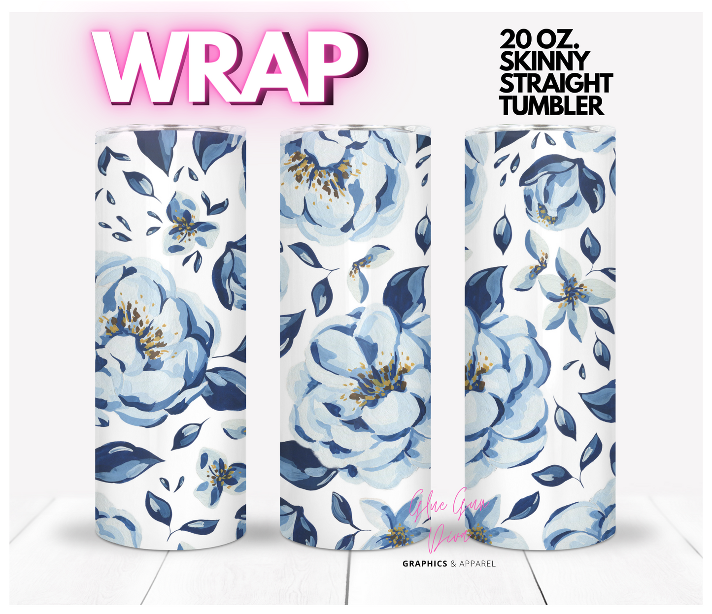 Blue Flowers background - Digital tumbler wrap for 20 oz skinny straight tumbler