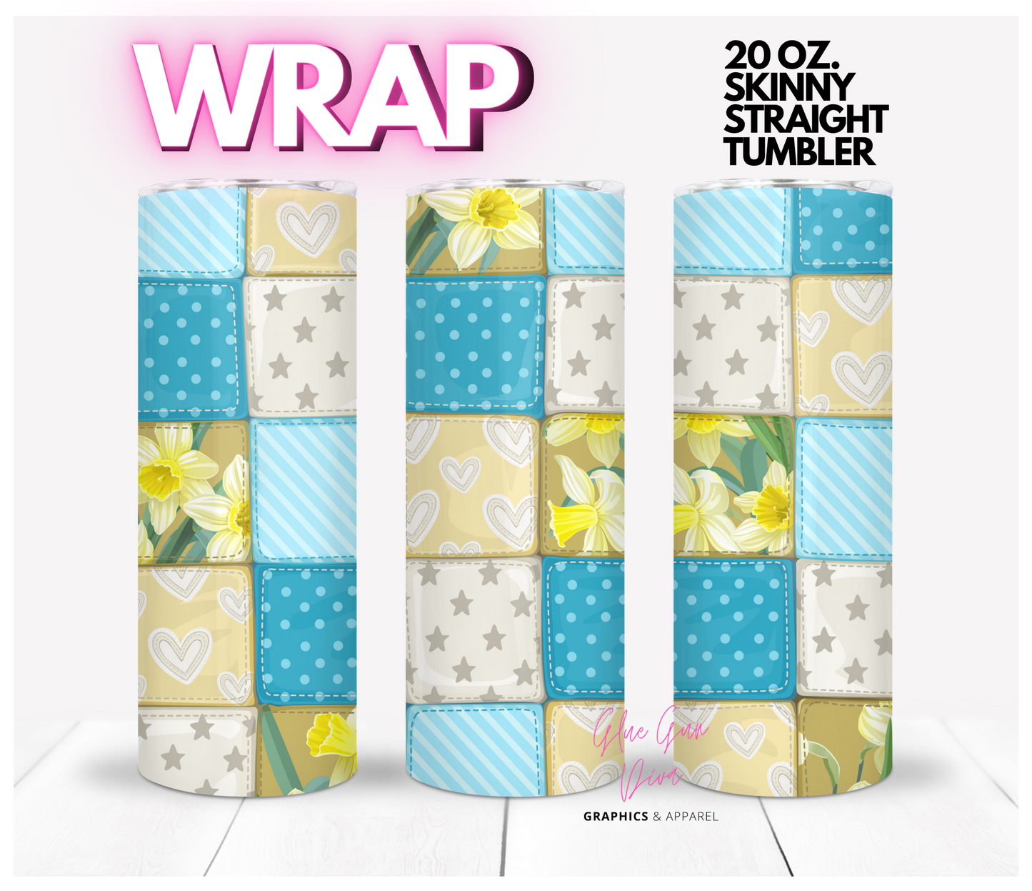 Blue Patches - Digital tumbler wrap for 20 oz skinny straight tumbler