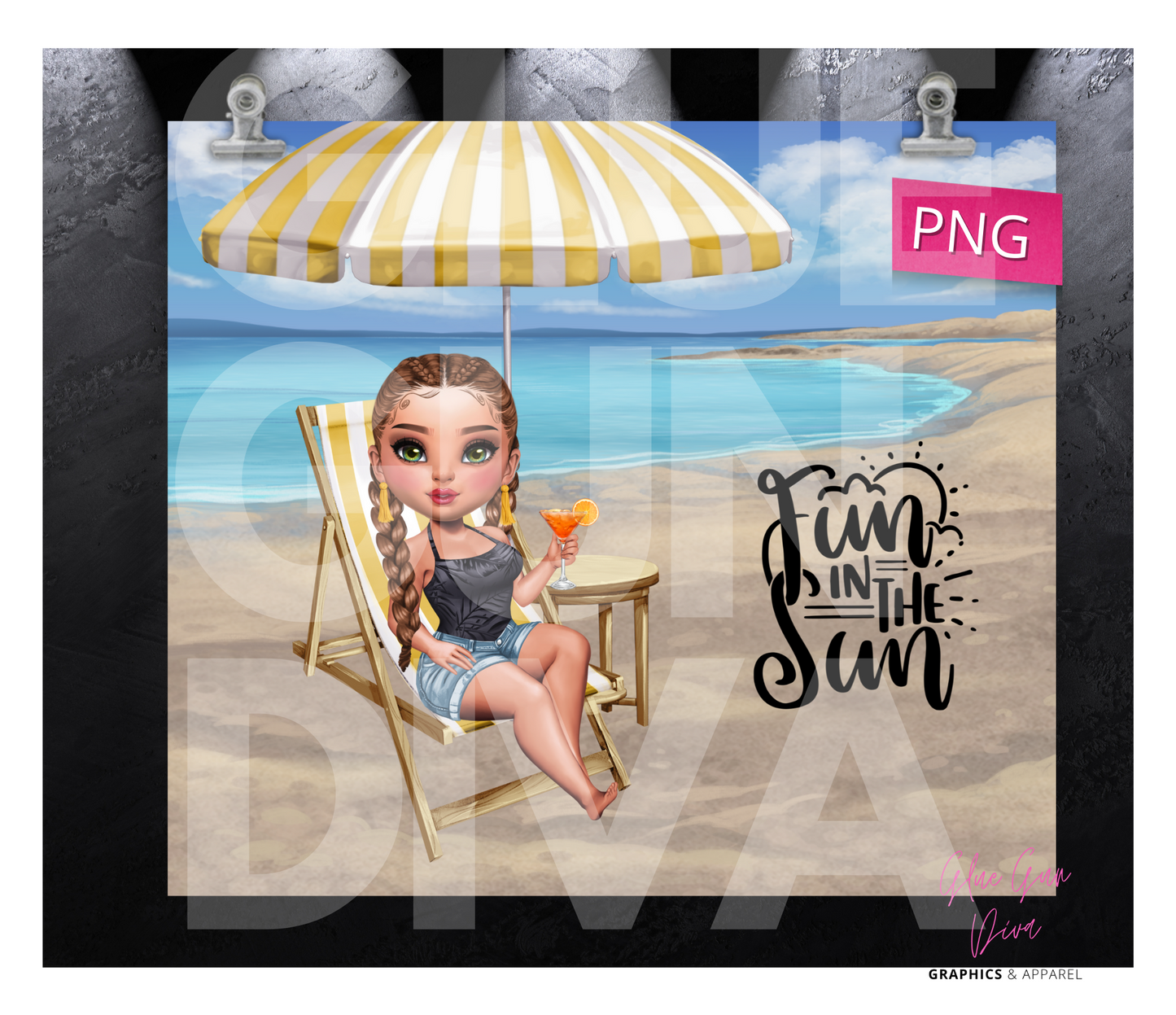 Fun in the Sun 1 - Digital tumbler wrap for 20 oz skinny straight tumbler