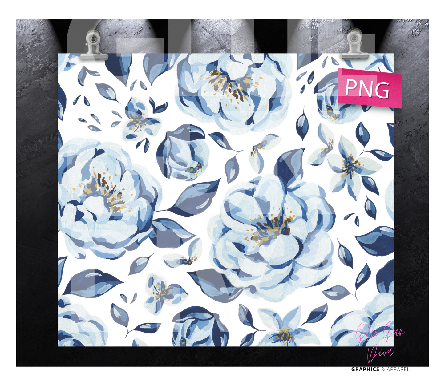 Blue Flowers background - Digital tumbler wrap for 20 oz skinny straight tumbler