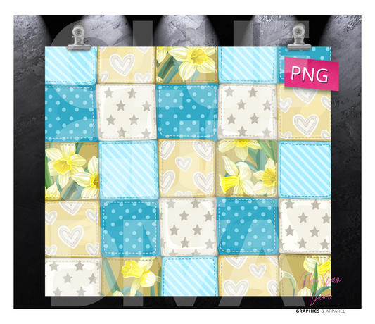 Blue Patches - Digital tumbler wrap for 20 oz skinny straight tumbler