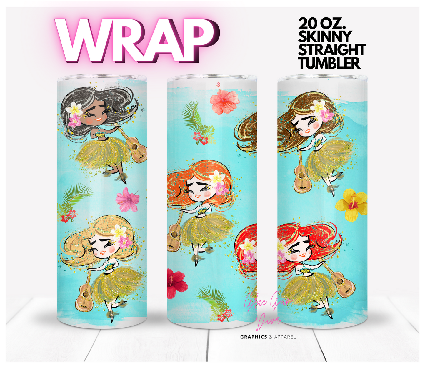 Hula Girls - Digital tumbler wrap for 20 oz skinny straight tumbler