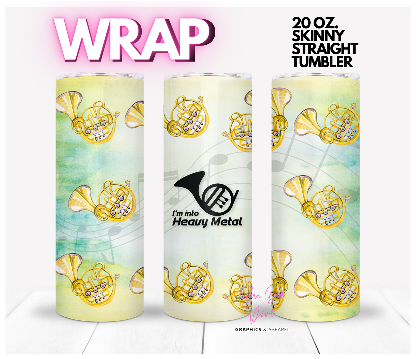 I'm into heavy metal - Digital tumbler wrap for 20 oz skinny straight tumbler