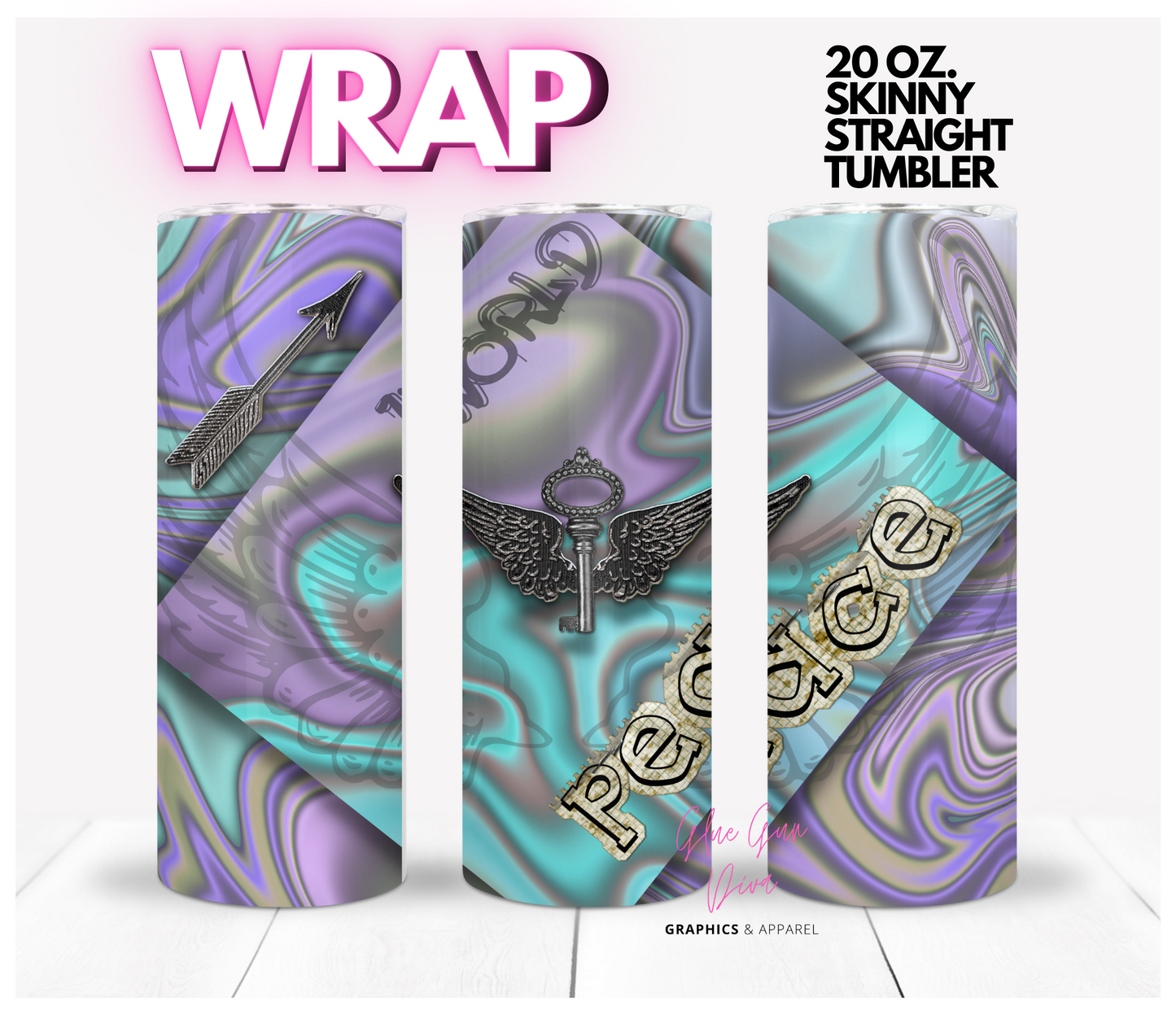 World Peace Wings- Digital tumbler wrap for 20 oz skinny straight tumbler