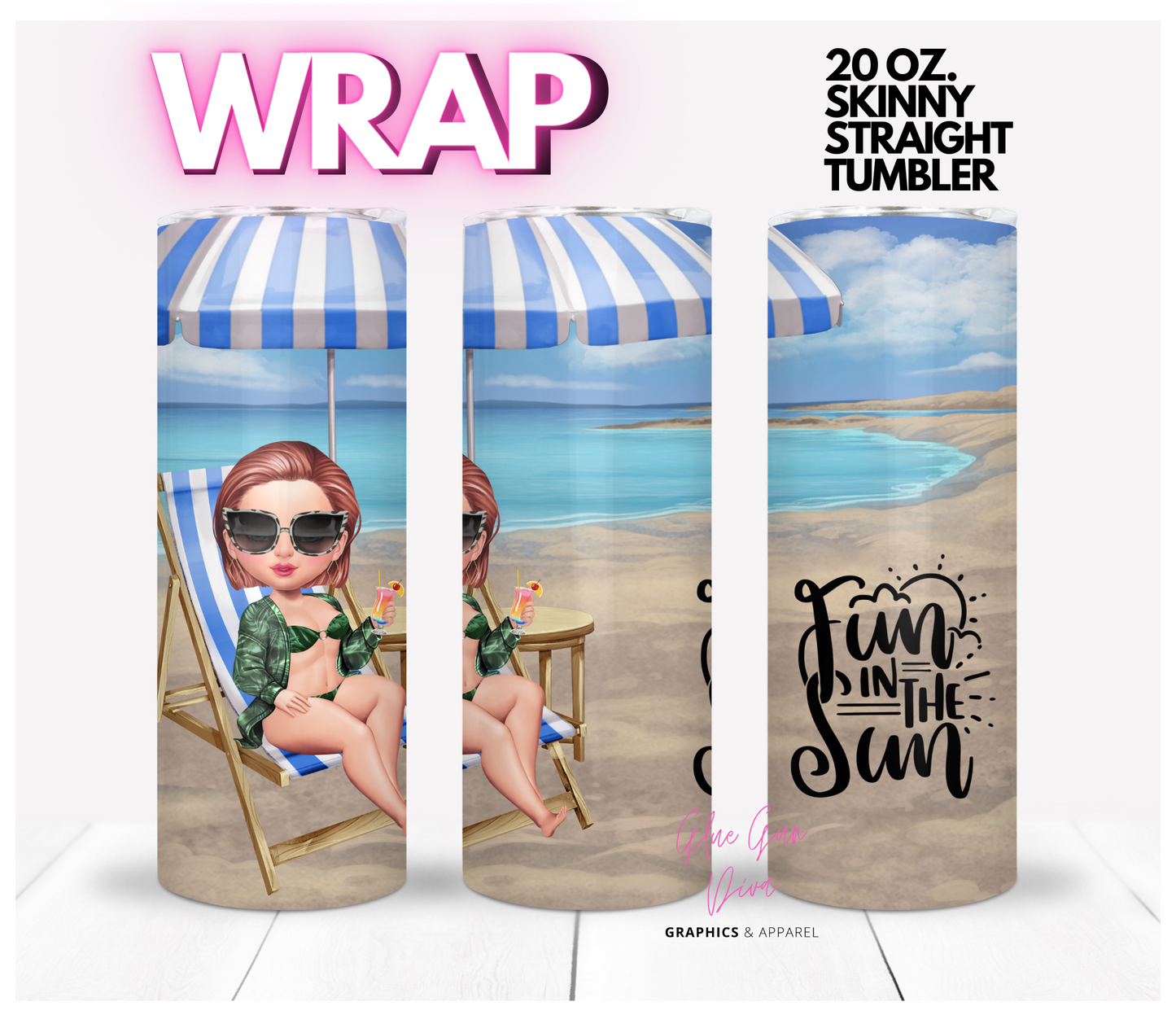 Fun in the Sun 3 - Digital tumbler wrap for 20 oz skinny straight tumbler