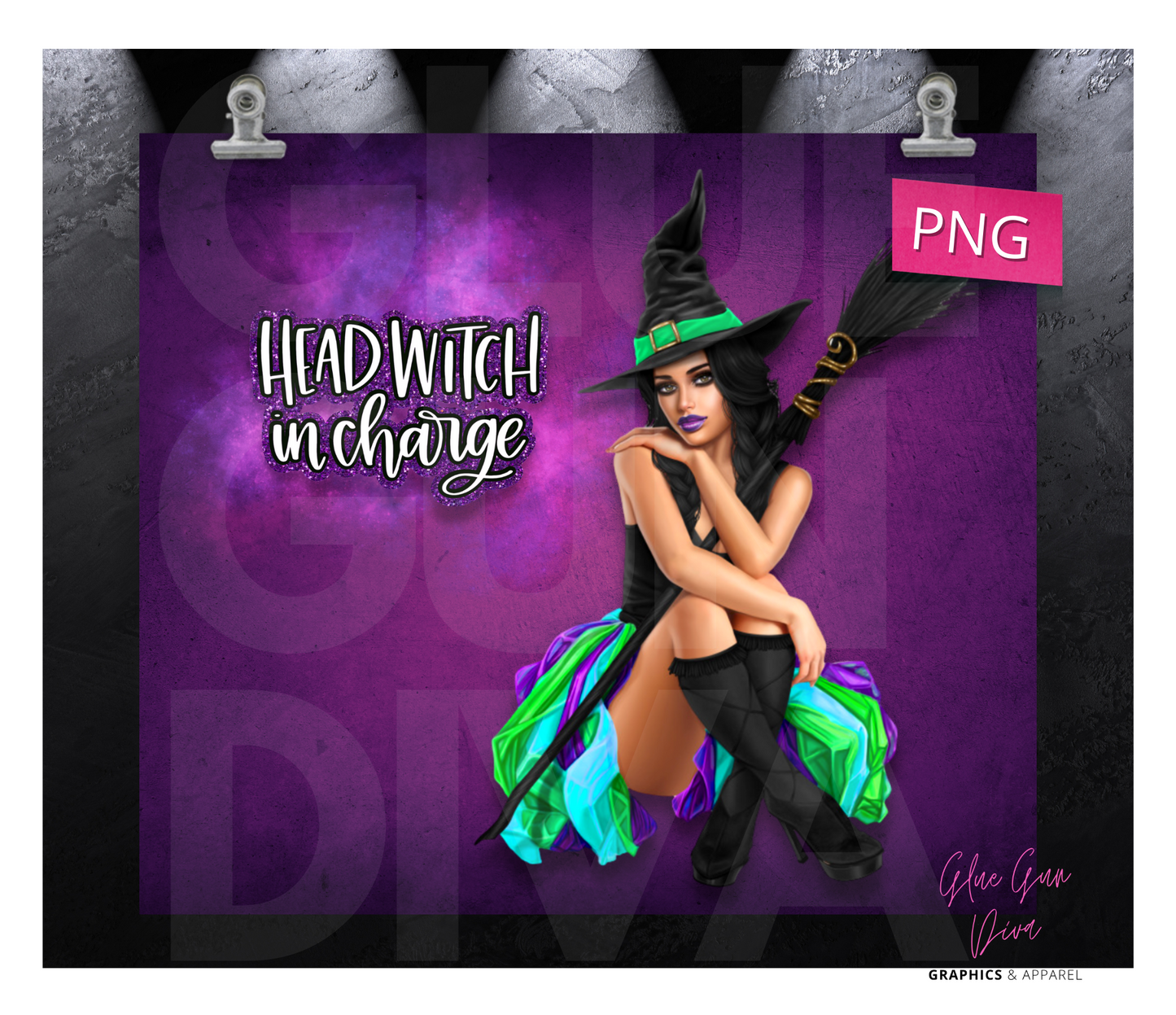 Head Witch In Charge- Digital tumbler wrap for 20 oz skinny straight tumbler
