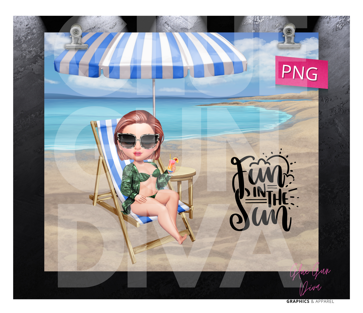 Fun in the Sun 3 - Digital tumbler wrap for 20 oz skinny straight tumbler