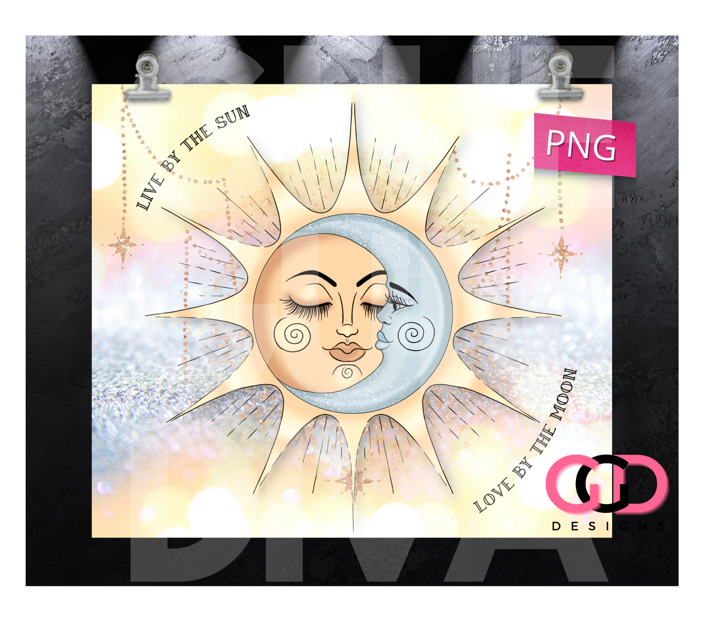 Live by the Sun Love by the Moon- Digital tumbler wrap for 20 oz skinny straight tumbler