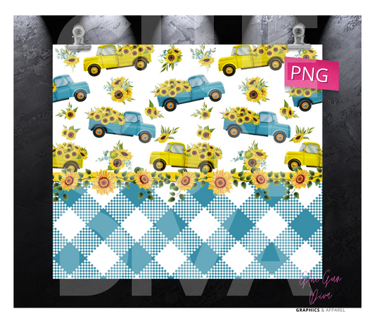 Truckload of Sunflowers- Digital tumbler wrap for 20 oz skinny straight tumbler