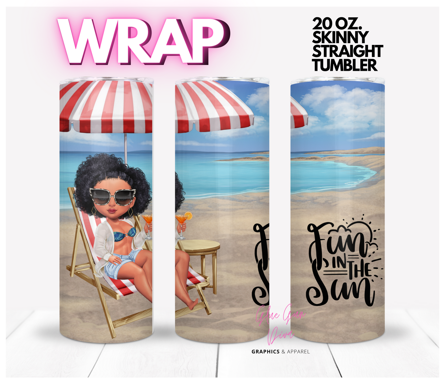 Fun in the Sun 2 - Digital tumbler wrap for 20 oz skinny straight tumbler