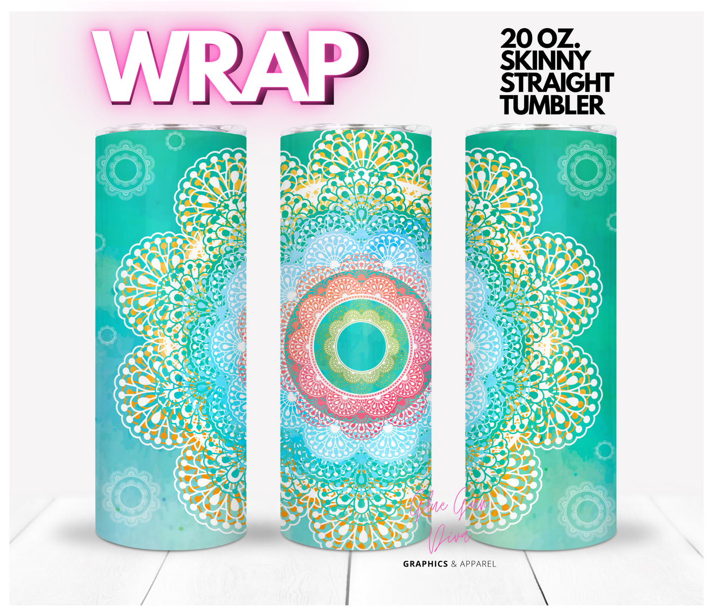 Colorful Mandela - Digital tumbler wrap for 20 oz skinny straight tumbler