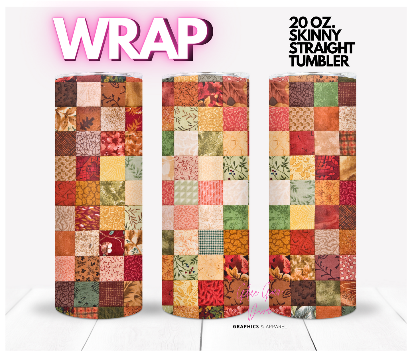 Fall Colors Quilt - Digital tumbler wrap for 20 oz skinny straight tumbler