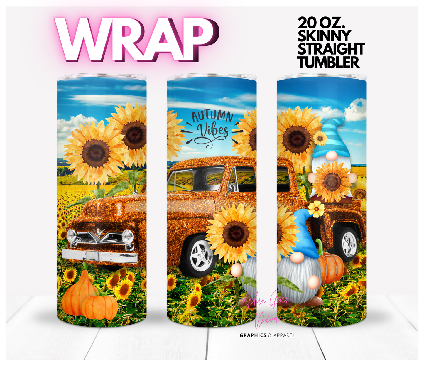 Autumn Vibes - Digital tumbler wrap for 20 oz skinny straight tumbler