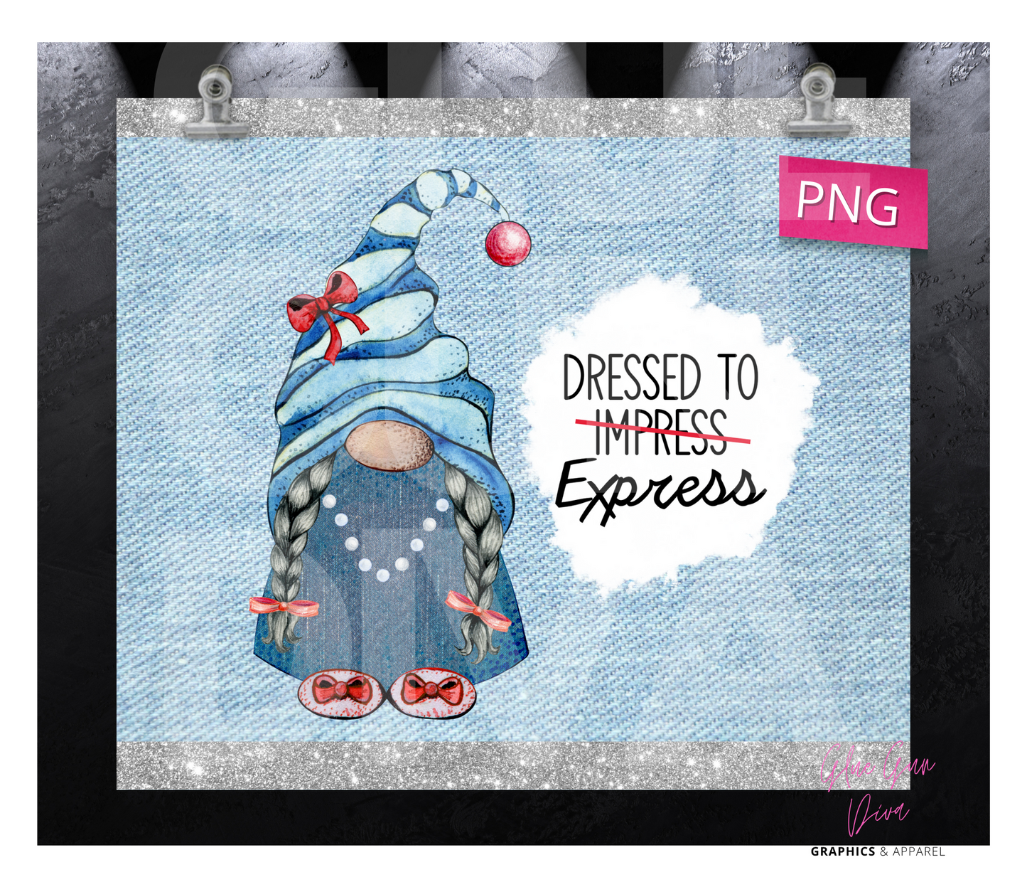 Dressed to Express Gnome - Digital tumbler wrap for 20 oz skinny straight tumbler