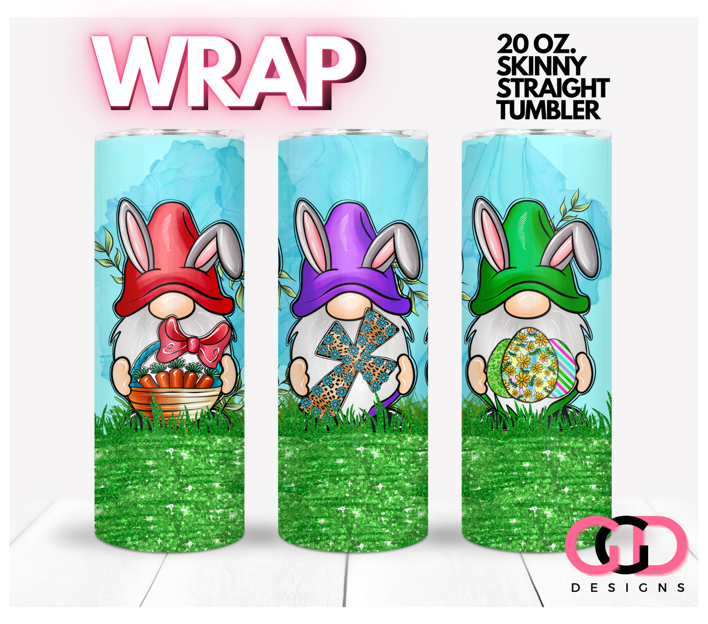 Easter Gifts Gnomes - Digital tumbler wrap for 20 oz skinny straight tumbler