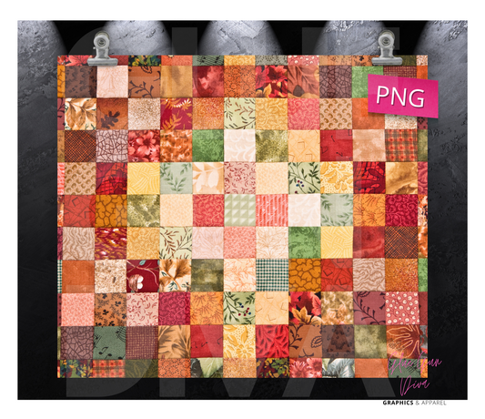 Fall Colors Quilt - Digital tumbler wrap for 20 oz skinny straight tumbler